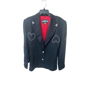 Criscione New York Rhinestone Heart Blazer Jacket‎ Black Womens Size M